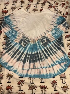 Tie-Dye Long Sleeve Women's Top White, Blue, Pink, Gray Size Large